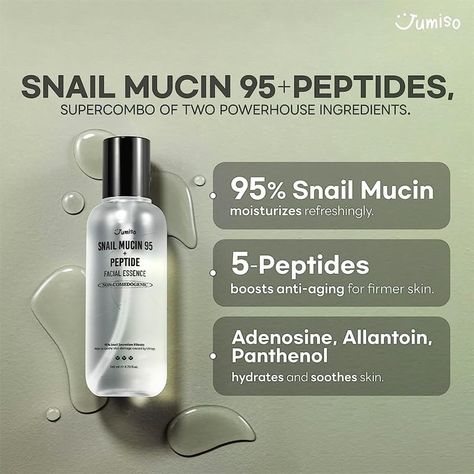 Jumiso Snail Mucin 95 + Peptide Essence, Jumiso Snail Mucin, Routines Morning, Korean Skin Care Secrets, Care Routine Aesthetic, Skin Care Routine Aesthetic, Facial Essence, Firmer Skin, Snail Mucin