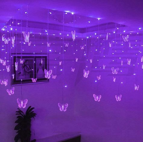 Bedroom Tiktok, Butterfly String Lights, Led Butterfly, Butterfly Christmas, Butterfly Room, Led Curtain Lights, Butterfly Lighting, Lights Bedroom, Purple Rooms