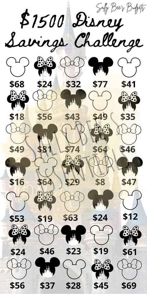 $1500 Travel Savings Challenge Fits A6 Envelopes Size: H: 6.5" x W: 3.25" Disney Savings Tracker, Travel Savings Challenge, Fun Savings Challenge, Disney Savings Challenge, 1500 Savings Challenge, Vacation Savings Challenge, Disney Savings, Saving Money Chart, Money Chart