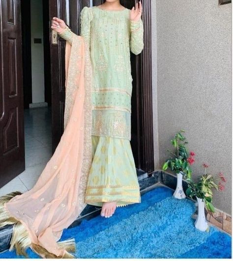 Green Suit Design, Green Colour Dress, Pakistani Formal Dresses Simple, Light Green Suit, Dresses Light Green, Pista Green Colour, Combination Dresses, Pista Green, Pakistani Formal Dresses