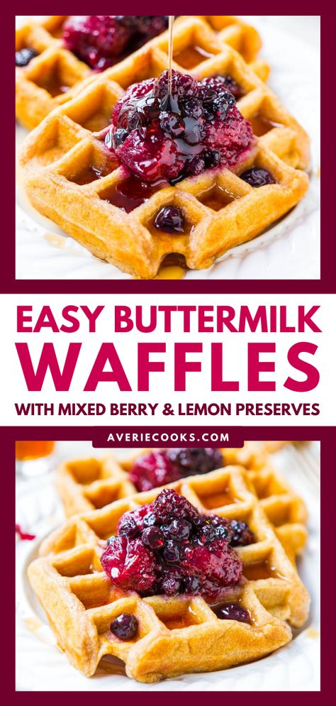 Easy Buttermilk Waffle Recipe, Waffle Recipe From Scratch, Lemon Preserves, Homemade Waffle Recipe, Waffle Mix Recipes, Buttermilk Waffles Recipe, Best Waffle Recipe, Homemade Waffle, Berry Waffles