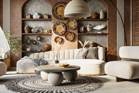 Wabi-Sabi Livingroom on Behance Lodge Design, Inspired Bedroom, Wall Texture Design, Wabi Sabi Style, Outdoor Living Room, Architecture Presentation, Room Layout, Autodesk 3ds Max, 3d Modeling