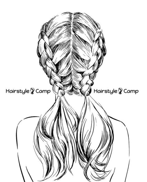 21 Chic Double French Braids That Are Popular for 2023 Braid Reference Drawing, French Plates Hairstyles, French Braid Drawing, Braid Reference, Braid Drawing, French Plates, How To Draw Braids, Double French Braids, French Braids