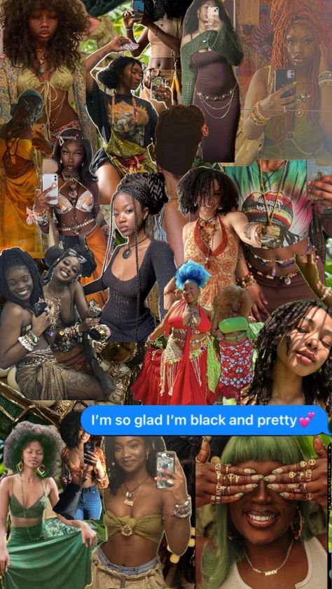 Black girls are so beautiful I honestly love being having melanin Earthy Black Woman, Earthy Aesthetic Outfits, Earthy Aesthetic Fashion, Hippie Boho Outfits, Earthy Outfits Aesthetic, Black Hippy, Spiritual Fashion, Boho Inspo, I Love Being Black