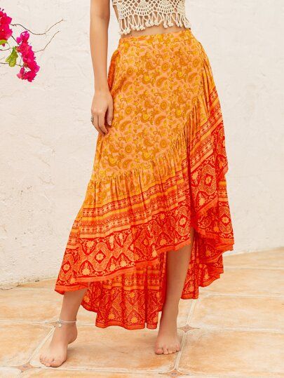 Relaxed Boho Style, Looks Hippie, Ruffle Maxi Skirt, Coachella Dress, Maxi Skirt Boho, Orange Skirt, Boho Skirt, Mode Boho, Boho Skirts