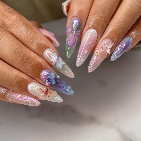 Fairycore Utopia 🧚🏻 Ok I wish these were my own nails causee I can’t stop staring at this set 😳 Client chose my Fairycore/Garden Apron/May special 💗 you want something like this you book with me 😉 inspo from @amys.clients and @maenailz ▫️Gelx removal+ new set on Long Almond @apresnailofficial , 3hr 15min ✨ when I say YOGO 3D Clear Clay is theee product, hurry and get yours cause its such a perfect product to sculpt 3d florals 🌷 don’t forget to use JANET @kiokonailsupply to save $$ #na... Clear Clay, Fairycore Garden, Garden Apron, Long Almond, Hippie Nails, Airbrush Nails, Ombre Acrylic Nails, Nail Candy, Classy Acrylic Nails