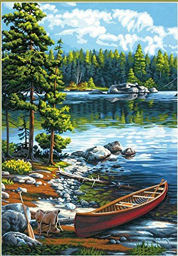 Dimensions Paintworks Paint by Number Kit, Canoe by The Lake Art Texture, Realistic Paintings, By The Lake, Painting Digital, Paint By Number Kits, Landscape Wall Art, Vintage Painting, Paint Kit, Paint Set