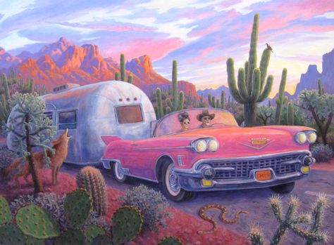 Stephen Morath  Big Pink  41" x 54" acrylic on canvas | Wilde Meyer Gallery Stephen Morath, Paint Landscape, Camper Art, Nostalgia Art, Arizona Landscape, Southwestern Art, Desert Art, Desert Painting, Southwest Art