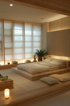 Japanese Studio Apartment Ideas, Asian Zen Interior Design, Japanese Inspired Bedroom, Japanese Style Bedroom, Minimal Bedroom, Comfy Bedroom, Bed Design Modern, Smart Home Design, Bedroom Decor Cozy