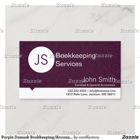 Purple Damask Bookkeeping/Accounting business card Accounting Business, Accountant Gifts, Bookkeeping And Accounting, Tax Preparation, Accounting And Finance, Card Gift, Business Finance, Financial Services, Damask