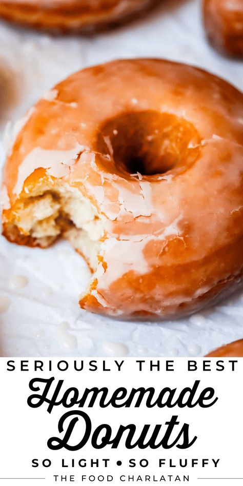 The Best Homemade Donut Recipe from The Food Charlatan. I have found the secret to making the BEST fluffy glazed donuts of your life! Not all yeast doughnuts are created equal, and you may not even know what you're missing if you've only visited a chain donut shop. This fried donut recipe is easy to make and such a fun process. I will show you how to make them at home step by step, NO fancy equipment (not even a doughnut cutter) required. Perfect for birthdays, holidays, or any lazy weekend. Honey Dip Donut Recipe, Homemade Donuts Recipe Easy, Fried Donut Recipe, Homemade Donut Recipe, Yeast Doughnuts, Homemade Donut, Yeast Donuts, Homemade Donuts Recipe, The Food Charlatan