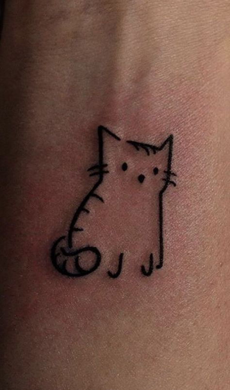 Cat Emoji Tattoo, Cat Tatoos Small Simple, Cat Stick And Poke Tattoo, Stick And Poke Tattoo Cat, Silly Cat Tattoo, Cat Ghost Tattoo, Ghost Cat Tattoo, Orange Cat Tattoo, Tats With Meaning