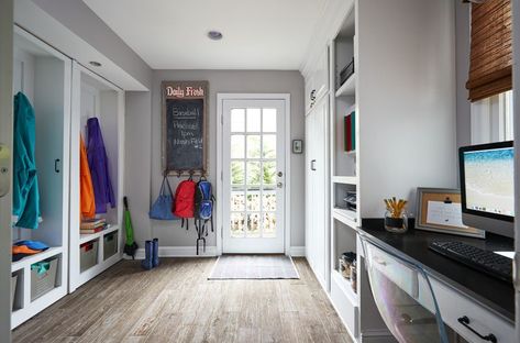 Should You Choose Wood-Look Tile Instead of Hardwood? Here’s What to Know Best Flooring For Basement, Built In Cubbies, Small Mudroom, Small Mudroom Ideas, Balboa Mist, Rustic European, Mudroom Cabinets, Rivers Edge, Cherry Bark