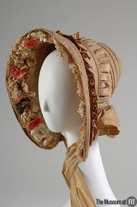 Bonnet 1840 The Museum at FIT 1850s Clothing, Regency Headwear, 1830s Dress, Straw Bonnet, Historical Hats, 1860 Fashion, Romantic Period, Victorian Hats, Antique Hats