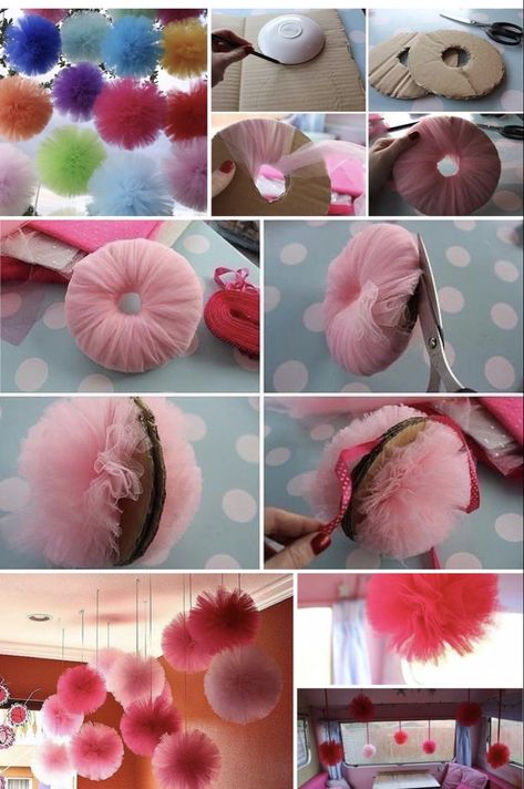 Pompon Tulle, Tulle Crafts, Idee Babyshower, Pom Pom Crafts, Easter Decorations Christian, Diy Crafts Paper Flowers, Easter Decorations Diy Easy, Paper Towel Roll Crafts, Diy Creative Crafts