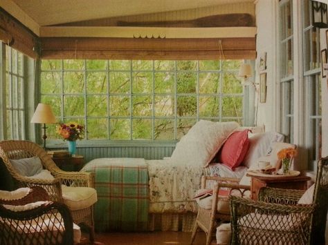 I've always wanted a sleeping porch with privacy and incredible views.  This one is a bit too cluttered but looks comfy. Bedrooms Design Ideas, Porches Ideas, Porch Bed, Beautiful Bedroom Designs, Sleeping Porch, Building A Porch, Sun Porch, House With Porch, Decks And Porches