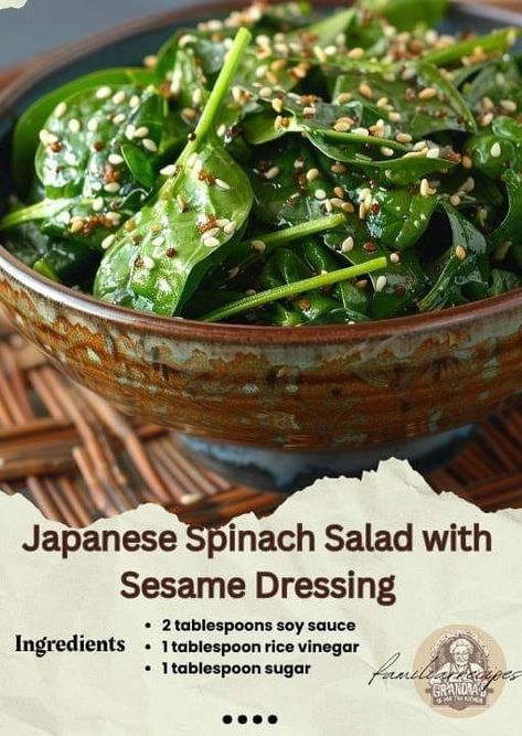 Japanese Spinach, Japanese Salad Dressing, Salad Dressing Recipes Vinaigrette, Recipes Japanese, Japanese Salad, Asian Inspired Salad, Sesame Dressing, Easy Recipes For Beginners, Fresh Spinach