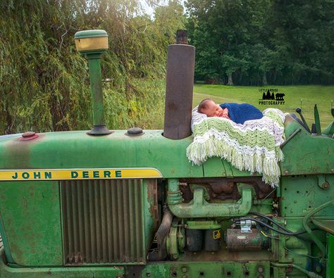 Tractor Newborn Pictures, Baby Farm Photoshoot, Farm Baby Announcement, Couples Maternity Photography, 6 Month Baby Picture Ideas Boy, Country Babies, Fall Newborn, Country Baby Names, John Deere Baby