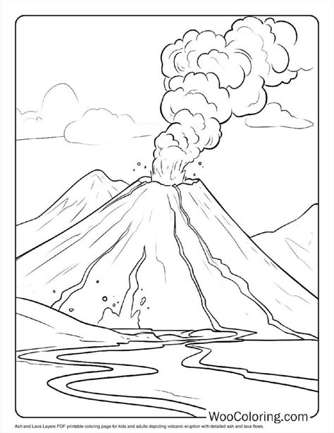 Ash and Lava Layers Coloring Sheet Volcano Coloring Page Free Printable, How To Draw A Volcano, Volcano Eruption Drawing, Volcano Coloring Page, Kids Volcano Experiment, Volcano Illustration, Volcano Clipart, Josh Art, Natural Disasters Art