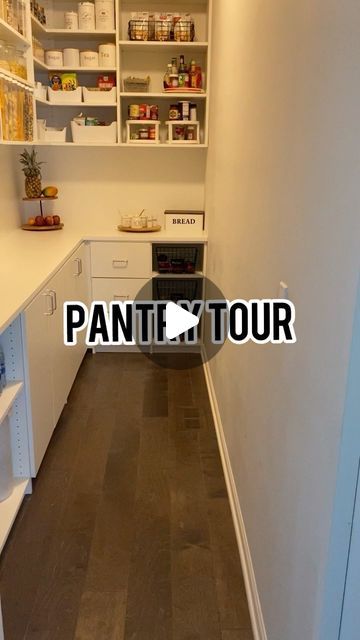 Shru on Instagram: "Organized walk in pantry! #organization #pantryorganization #organized #clean #neat" Narrow Walk In Pantry With Fridge, 4 X 6 Walk In Pantry, 5x5 Walk In Pantry Layout, 5 X 7 Walk In Pantry, Long Narrow Walk In Pantry, Small Walkin Pantry Design Ideas, Garde Manger Walk In, Walk In Pantry Shelving Ideas, Pantry Organization Ideas Walk In