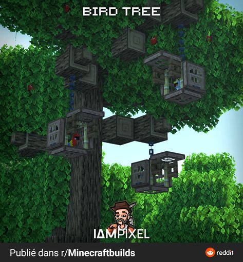 Un arbre à oiseaux 🐦 dans Minecraft 🧷 Aesthetic Minecraft Builds, Minecraft Tree, Minecraft W, Minecraft Banner Designs, Jungle House, Minecraft Banners, House Tree, Cute Minecraft Houses, Minecraft Furniture