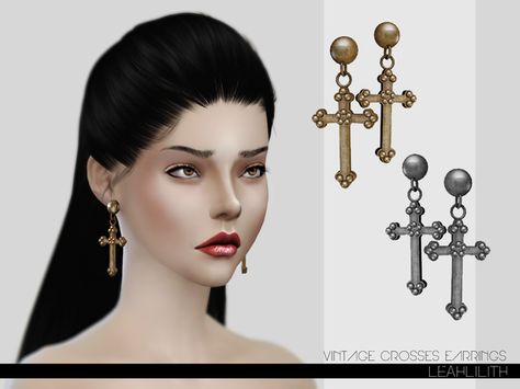 The Sims Resource: Vintage Crosses Earrings by  LeahLillith • Sims 4 Downloads Ts4 Earrings, Sims Cc Jewelry, Sims Vampire, Leah Lillith, Sims 4 Cc Goth, Vampire Hair, Ts4 Accessories, Cc Jewelry, Cross Accessories