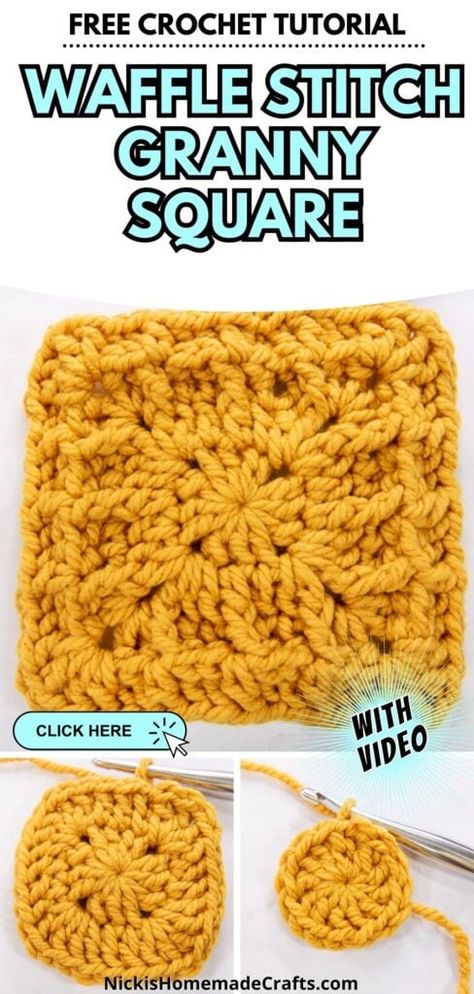 FREE Waffle Stitch Granny Square Crochet Tutorial Granny Square Crochet Tutorial, Square Crochet Tutorial, Granny Square Stitch, Crochet A Granny Square, Crochet Waffle Stitch, Granny Square Tutorial, Crochet Square Blanket, Granny Square Crochet Patterns Free, Square Stitch