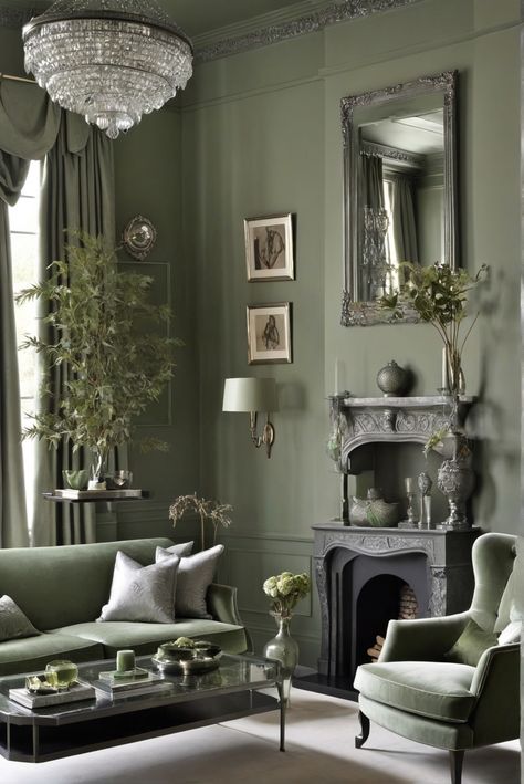 What’s the Ultimate Luxury with Sage Green and Pewter? Sitting Room Magic Explored [2024] #Ad #homedecor #homedesign #fixhome #Painthome #interiorarchitecture Green Colour Drench Living Room, Sage Green Interior Design, Green Sitting Room, Grey And Green Living Room, Green And Grey Living Room, Olive Walls, Green And Blue Living Room, Blue Living Room Ideas, Living Room Victorian