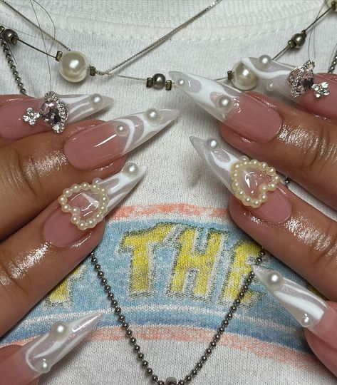 Heart Charm Nails, Nail Art Designs Heart, Pearl Nail, Midnight Cowboy, S Nails, Nail Art Charms, Pearl Nails, Instagram Giveaway, Giveaway Winner