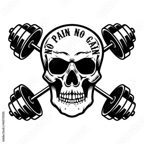 Download No pain no gain. Skull with crossed dumbbells. Vector illustration Stock Vector and explore similar vectors at Adobe Stock. Training Journal, Gym Art, Skeleton Head, Fitness Programs, Sales Image, Infusible Ink, Make Your Own Stickers, Print Decals, Workout Routines