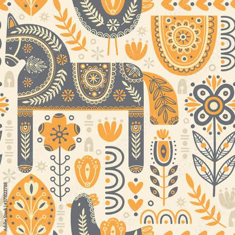 Scandinavian Folk Art Swedish Style, Nordic Background, Nordic Illustration, Forest Coloring Book, Scandi Art, Enchanted Forest Coloring, Floral Ornaments, Scandinavian Pattern, Tree Flowers