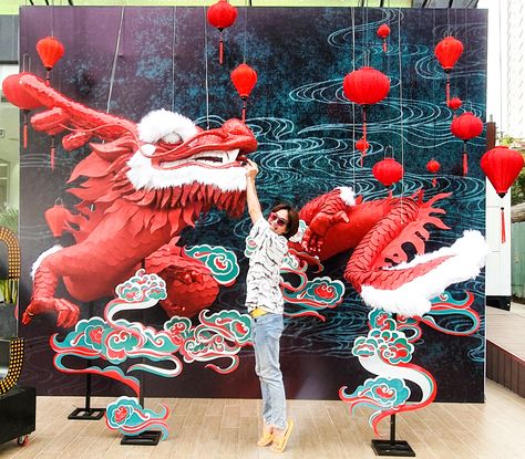 +(84)764561907 Lunar New Year Photobooth, Asian New Year Decoration, Cny Dragon Decoration, Chinese Dragon Decoration, Lunar New Year Display, Year Of The Dragon Decorations, Chinese New Year Installation, Chinese New Year Dragon Decorations, Chinese Backdrop