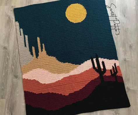 Desert Skies Crochet Blanket Pattern, throw blanket, graph crochet, gift for cactus lover, native nature blanket, landscape afghan, sunset image 1 Crochet Desert, Nature Blanket, Crochet Graphgan, Change Colors In Crochet, Maker Ideas, Crochet Unique, Pattern Throw Blanket, Graph Crochet, Half Double Crochet Stitch