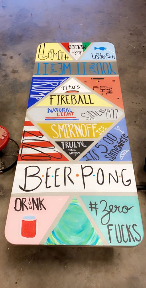 Table Painted Ideas, Beer Pong Table Painted Ideas, Pong Table Designs, Paint Ideas Easy, Pong Table Painted, Drooling Emoji, Bp Table, Beer Pong Table Diy, Diy Beer Pong