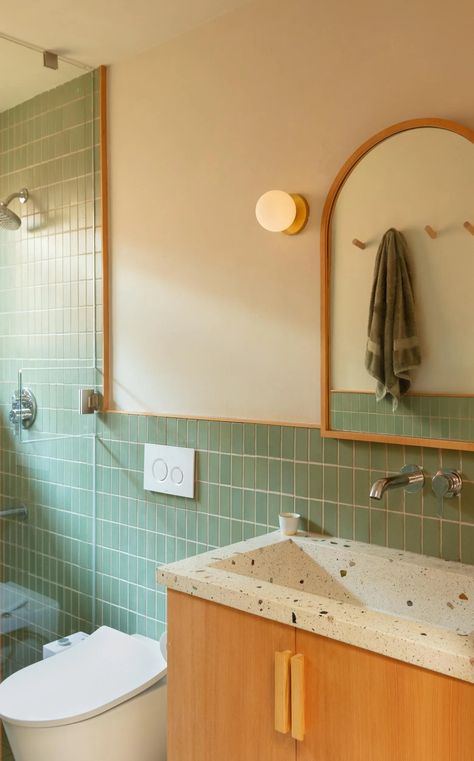 SPEEDBOAT | Mountain House for Cinematographer Heath Ceramics Bathroom, 1930s Craftsman, Clay Plaster Walls, Terrazzo Countertops, Hemp Insulation, Sliding Glass Patio Doors, Heath Ceramics Tile, Glass Patio Doors, Mcm Bathroom