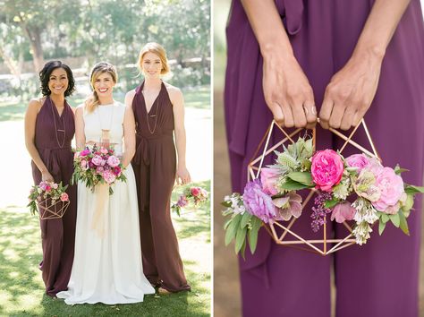 bridesmaids Alternative Bridesmaid Bouquets, Pride Bouquet, Emerald Bridesmaids, Bouquet Alternatives, Bridesmaid Bouquet Alternatives, Basket Bouquet, Geometric Wedding Decor, Copper Basket, Bridesmaids Flowers