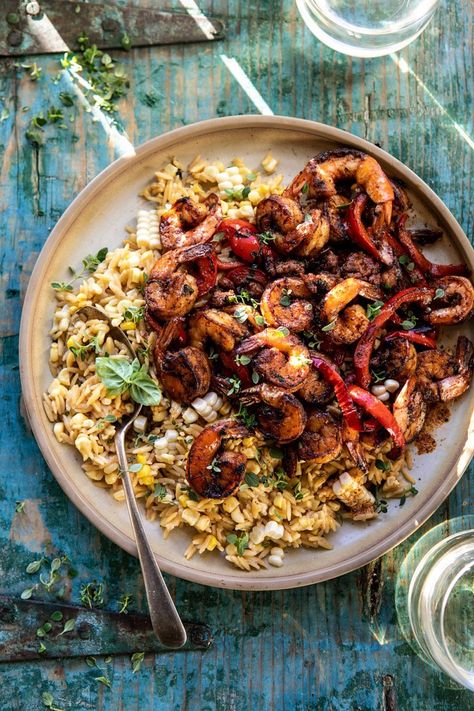 Corn Orzo, Buttery Shrimp, Cajun Shrimp Recipes, Half Baked Harvest Recipes, Pepper Shrimp, Cajun Cooking, Harvest Recipes, Shrimp Dishes, Creamed Corn