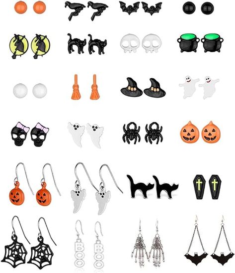 24 Pairs Halloween Stud Earrings Sets Bat Cat Witch Stud Earrings Set Spider Web Pumpkin Skull Drop earrings Halloween Jewelry for Women Spider Web Pumpkin, Eyeball Earrings, Halloween Party Accessories, Bat Cat, Skull Pumpkin, Witch Earrings, Spider Earrings, Pumpkin Spider, Cat Earrings Studs