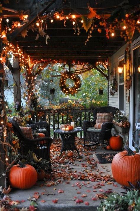 Falling For Fall Fall Decorations Outdoor, Fall Decorating Inspiration, Beautiful Porches, Autumn Outdoors, Haunted Trail, Festive Wreaths, Halloween Scenes, Autumn Porch, Fall Deck