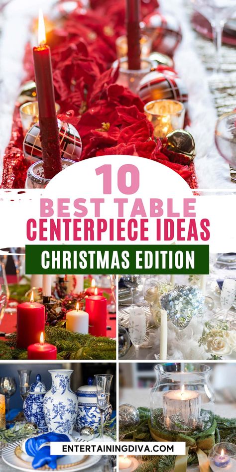 Easy DIY Christmas Centerpiece Ideas | Tablescapes Easy Table Decorations, Diy Christmas Centerpiece Ideas, Christmas Centrepiece Ideas, Holiday Party Centerpieces, Christmas Dining Table Decorations, Holiday Centerpieces Diy, Diy Christmas Centerpiece, Christmas Centerpiece Ideas, Dining Table Decorations