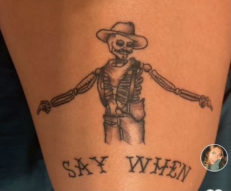 Grunt Style Tattoo, Country Leg Sleeve Tattoo, Western Brand Tattoo Ideas, Punchy Tattoos Men, Western Stomach Tattoos, Simple Western Tattoos Men, Western Wrap Around Tattoo, Punchy Western Thigh Tattoos, Dark Western Tattoo