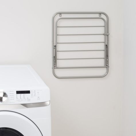 Rebrilliant Collapsible Wall-Mounted Clothes Drying Rack, Grey - Wayfair Canada Clothing Drying Rack, Scandinavian Clothes, Wall Drying Rack, Wall Mounted Clothes Drying Rack, Door Folding, Wall Mounted Drying Rack, Wall Storage Systems, Drying Rack Laundry, Shelving Racks