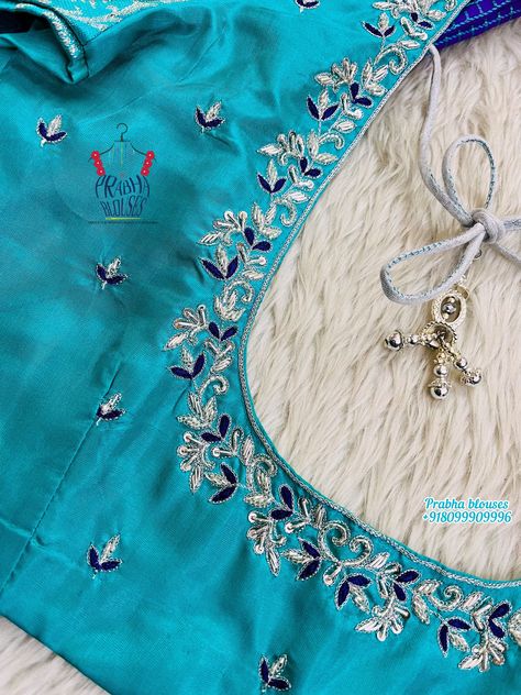 Simple Blue Blouse Designs Thread Work, Simple Thread Maggam Work Blouses Latest, Maggam Work Blouse Designs Latest Simple Only Thread, Simple Computer Embroidery Designs, Computer Embroidered Blouse Designs, Computer Embroidery Design Blouses, Red Blouse Design, Magam Work, Blue Blouse Designs