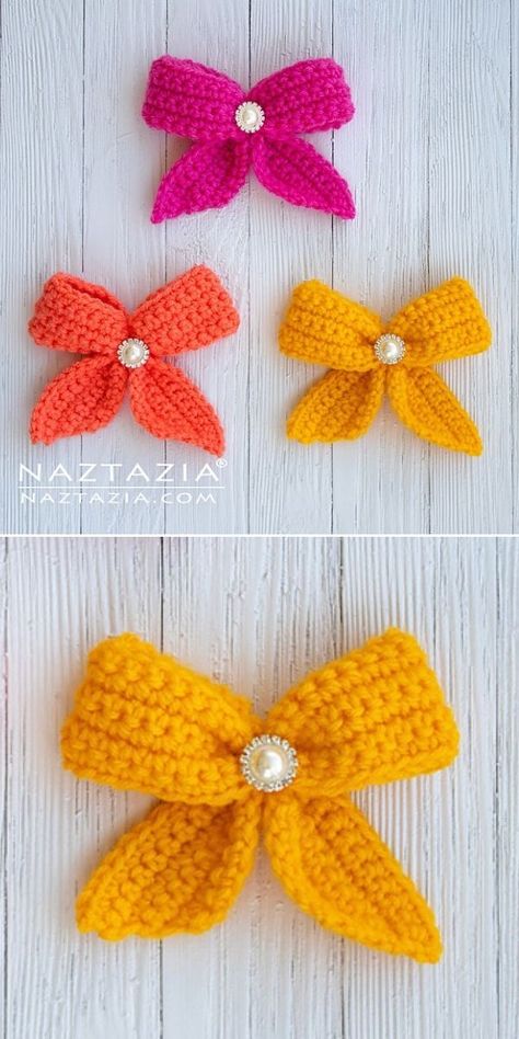 Small Crochet Bow Pattern Free, Bow Hat Crochet Pattern, Crochet Dog Hair Bows, How To Crochet A Bow For A Hat, Crochet Bow Hat Free Pattern, Crocheted Hair Bows, Crochet Christmas Bows Free Pattern, Free Crochet Patterns For Small Flowers, Crochet Small Bows Free Pattern