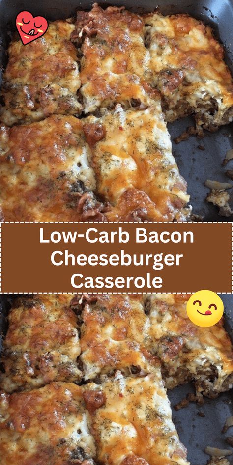 Enjoy the flavors of a classic cheeseburger in a low-carb version. Savory beef, crispy bacon, and melted cheese make this casserole a guilt-free delight. Low Carb Bacon Cheeseburger Casserole, Classic Cheeseburger, Bacon Cheeseburger Casserole, Breakfast Low Carb, Cheeseburger Casserole, Low Carb Casseroles, Beef Casserole Recipes, Bacon Cheeseburger, Bariatric Recipes