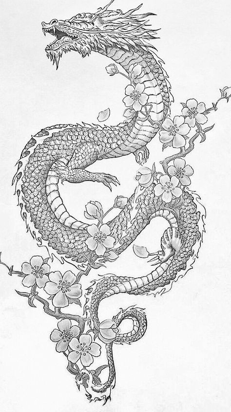 Dragon Tattoo For Women Design, Chinese Dragon Tattoo Drawing, Thai Dragon Tattoo Designs, Dragon And Cherry Blossom Tattoo Designs, Chinese Dragon Tattoos Forearm, Feminine Dragon Tattoo For Women Back, Dragon Tattoo Around Leg, Chinese Dragon Tattoos Thigh, Dragon Tail Tattoo