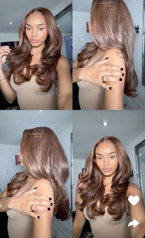 Chocolate Honey Hair, Chocolate Brown Hair On Brown Skin, Cherry Brunette Hair, Brown Cinnamon Hair Color, 3c Hairstyles, Chocolate Brown Wig, Rich Chocolate Brown Hair, Cinnamon Hair Colors, Nice Hairstyles