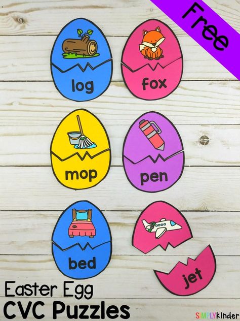 Easter Egg CVC Puzzles - Simply Kinder Easter Literacy, Easter Kindergarten, Cvc Activities, Cvc Words Kindergarten, Cvc Word Activities, Easter Preschool, Practice Reading, Kindergarten Centers, Kindergarten Literacy