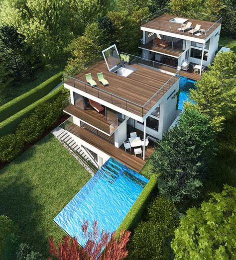 Modern 2 story - Roof Deck Open Concept House Plans, Houses In Costa Rica, Three Story House, Luxury Modern Homes, Contemporary House Plans, Pool Design, Roof Top, Story House, Décor Diy