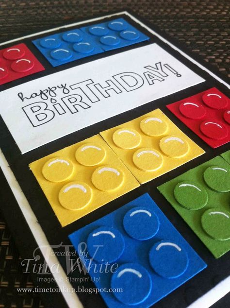 Stampin Up Lego Card, Lego Cards Handmade, Lego Birthday Cards, Lego Cards, Baby Boy Cards Handmade, Lego Card, Birthday Card For Boys, Ideas Birthday Card, Stampin Up Birthday Cards